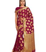 maroon hand woven crepe saree with blouse