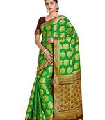 green hand woven crepe saree with blouse