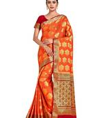 orange hand woven crepe saree with blouse