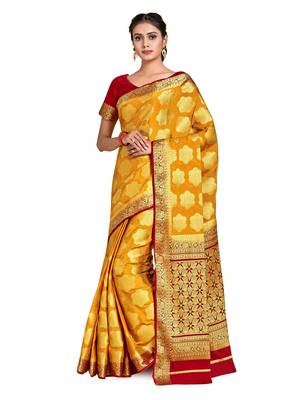 orange hand woven crepe saree with blouse 1
