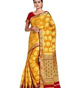 orange hand woven crepe saree with blouse