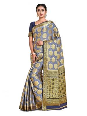 grey hand woven crepe saree with blouse 1