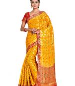 mustard hand woven chiffon saree with blouse