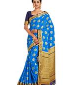 blue hand woven crepe saree with blouse