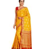 mustard hand woven crepe saree with blouse