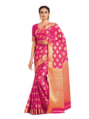 pink hand woven crepe saree with blouse 1
