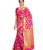 pink hand woven crepe saree with blouse