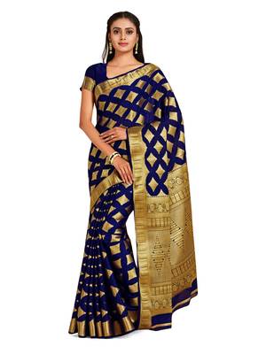 blue hand woven crepe saree with blouse 1