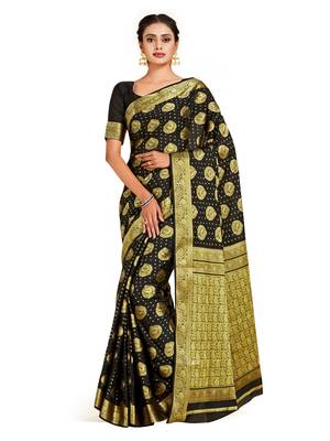 black hand woven crepe saree with blouse 1