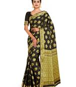 black hand woven crepe saree with blouse