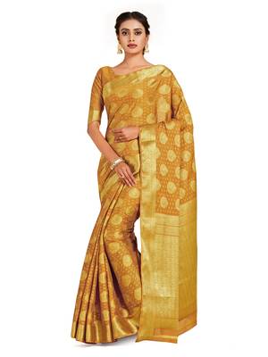 mustard hand woven crepe saree with blouse 1