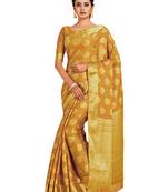 mustard hand woven crepe saree with blouse