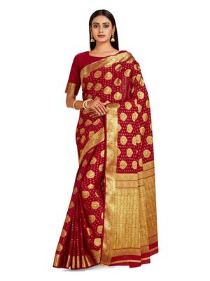 maroon hand woven crepe saree with blouse 1