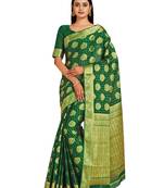 green hand woven crepe saree with blouse