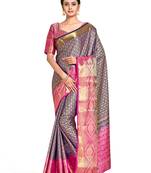 blue hand woven art silk saree with blouse