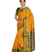 mustard hand woven art silk saree with blouse