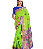 green hand woven art silk saree with blouse
