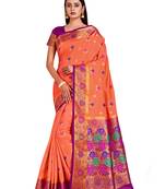 orange hand woven art silk saree with blouse