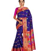 blue hand woven art silk saree with blouse