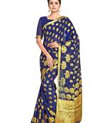 blue hand woven chiffon saree with blouse