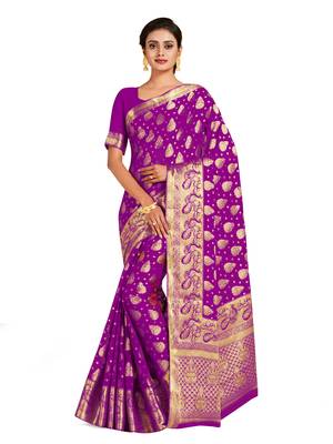 purple hand woven chiffon saree with blouse 1