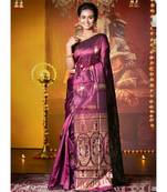 Wine And Gold Baluchari Silk Saree