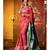 Coral With Green  Batik Printed Slub Linen Saree