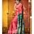 Coral With Green  Batik Printed Slub Linen Saree
