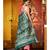 Coral With Green  Batik Printed Slub Linen Saree