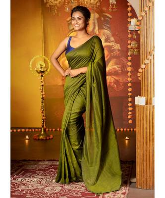 Mehendi Green Blended Cotton Saree 1