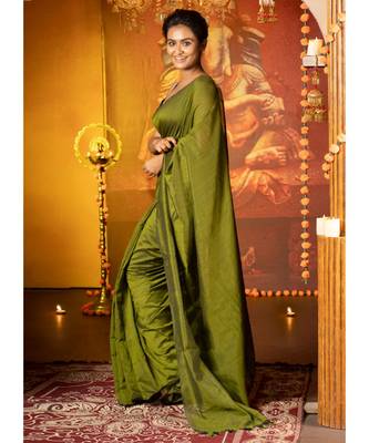 Mehendi Green Blended Cotton Saree 2