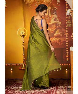Mehendi Green Blended Cotton Saree 3