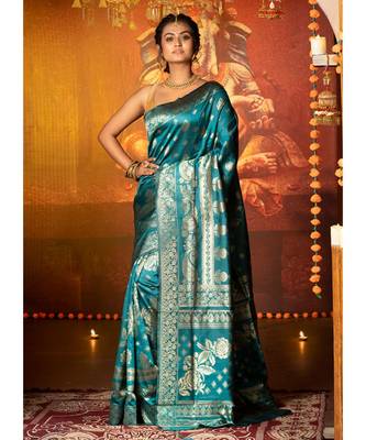 Teal Patli Pallu Blended Banarasi Silk Saree 1