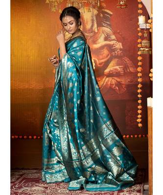 Teal Patli Pallu Blended Banarasi Silk Saree 2