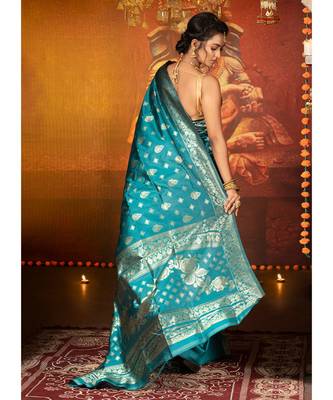 Teal Patli Pallu Blended Banarasi Silk Saree 3