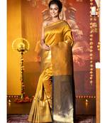 Occur Yellow Silk With Golden Mahapaar Saree With Contrasting Pallu