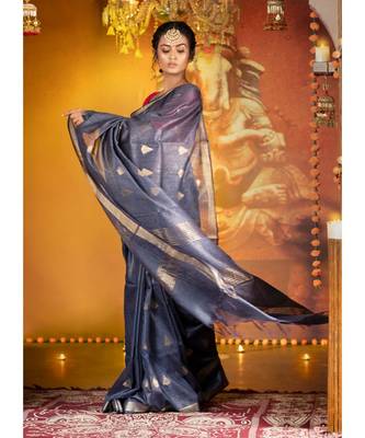 Black Banswara Silk Saree With Temple Motifs 2