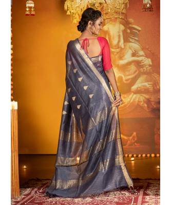 Black Banswara Silk Saree With Temple Motifs 3
