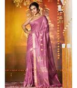 Vintage Pink Banswara Silk Saree With Temple Motifs