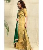 Golden Kurti and Skirt paired with Velvet Green Dupatta
