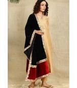 Black and red velvet duppatta with lace all over