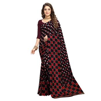   black printed crepe saree with blouse 1