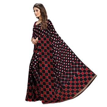   black printed crepe saree with blouse 2