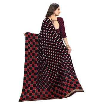   black printed crepe saree with blouse 3