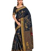 black hand woven art silk saree with blouse
