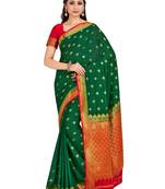 green hand woven crepe saree with blouse