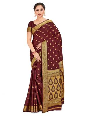 tan hand woven crepe saree with blouse 1