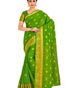 green hand woven crepe saree with blouse
