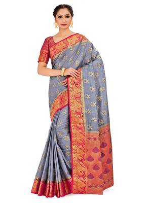 blue hand woven art silk saree with blouse 1
