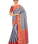 blue hand woven art silk saree with blouse